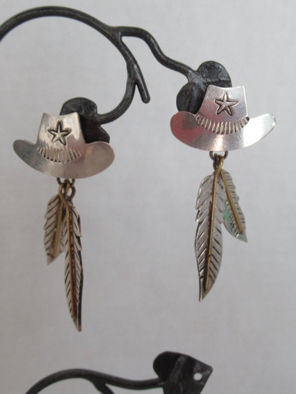 Vintage Taxco Mexico Sterling Silver Cowboy Western Rodeo Dangle Post Earrings